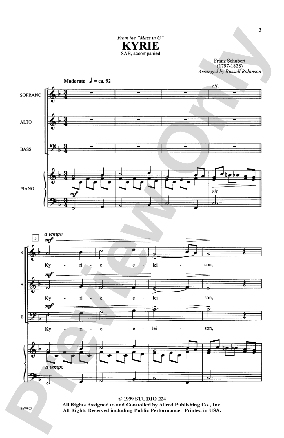 Kyrie (from the <I>Mass in G</I>): SAB Choral Octavo