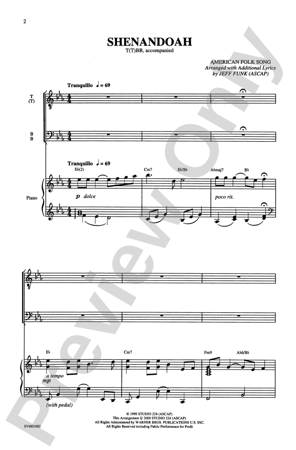 Shenandoah: T(T)BB Choral Octavo