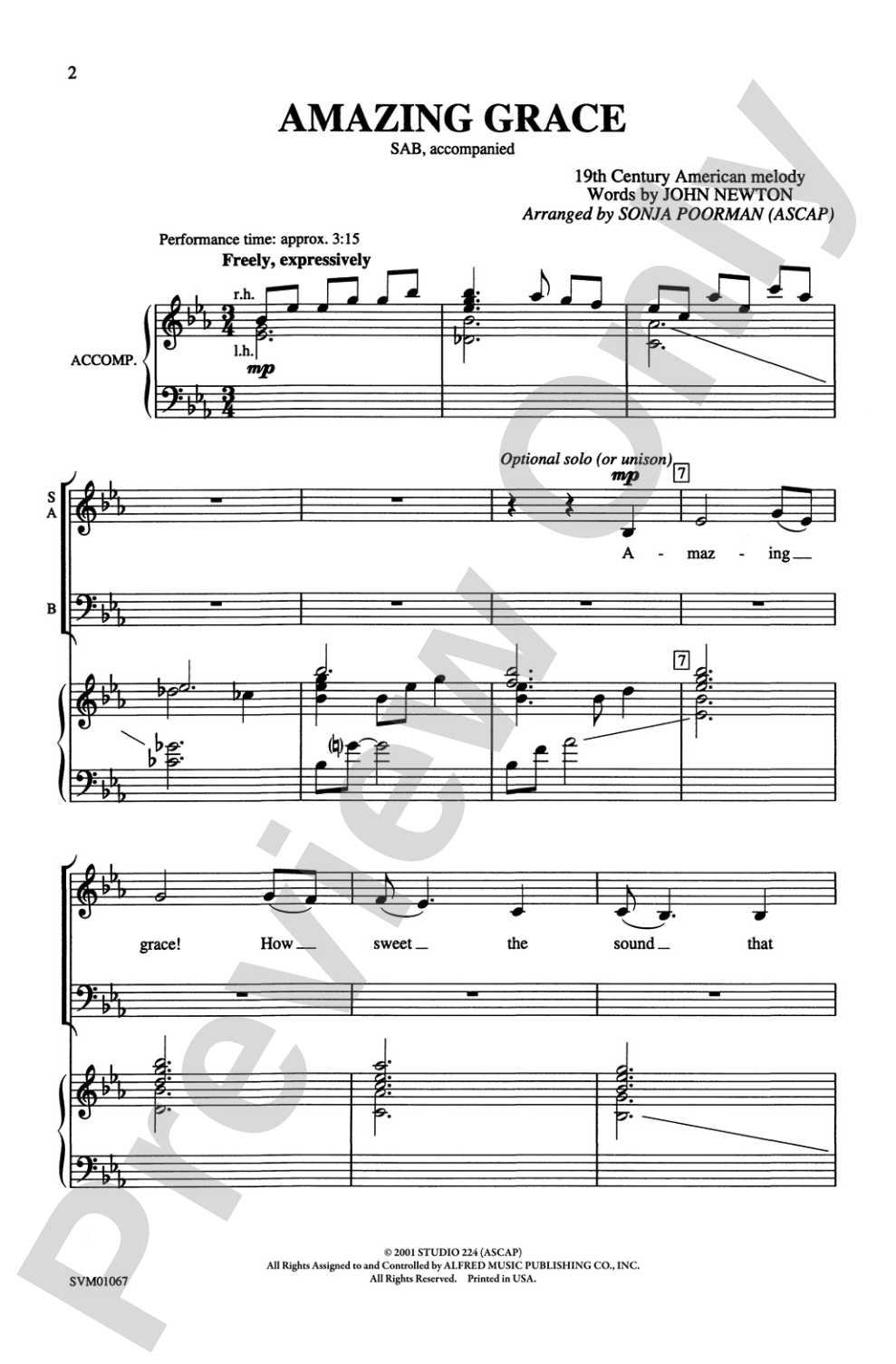 Amazing Grace: SAB Choral Octavo