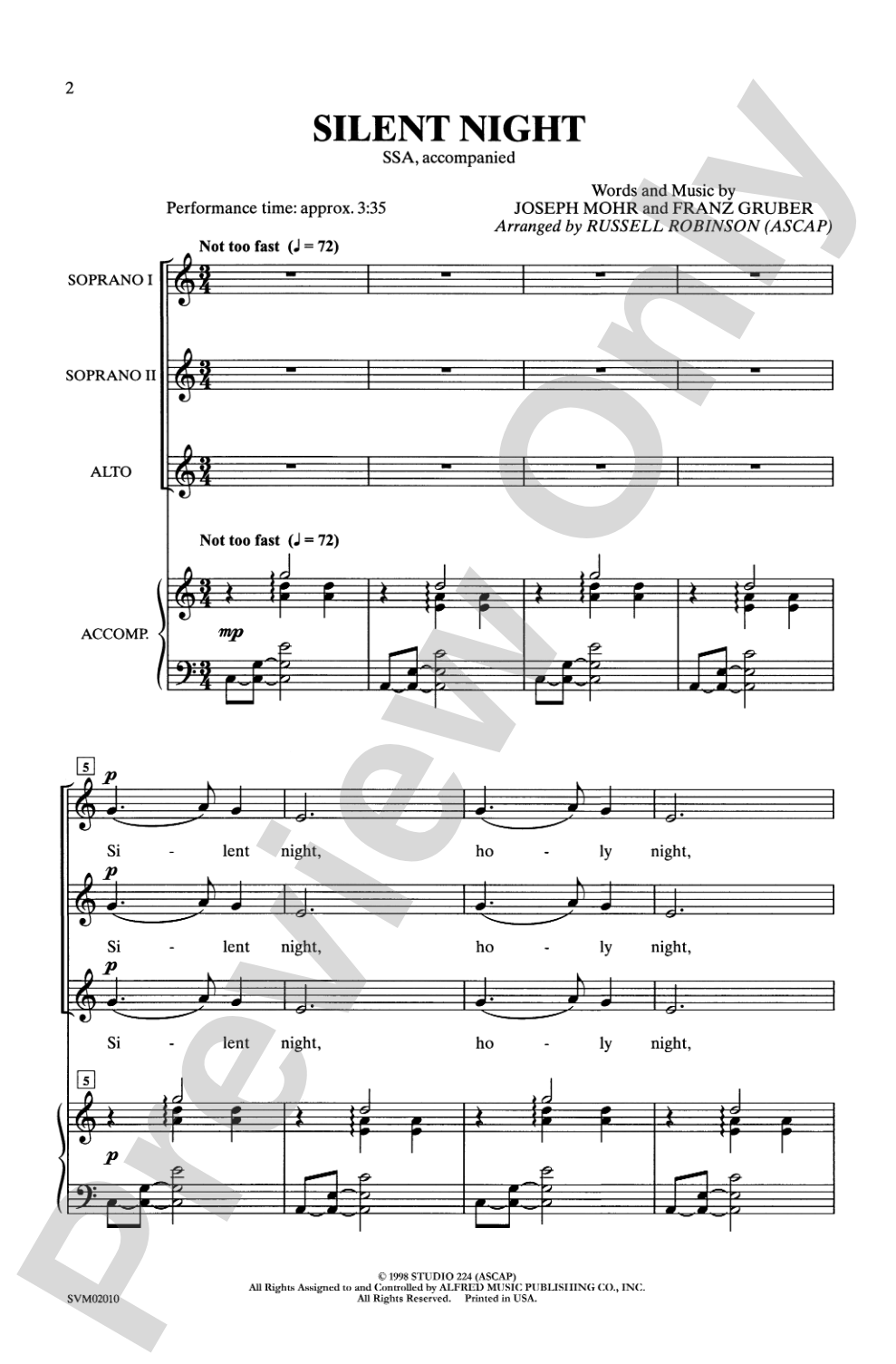 Silent Night: SSA Choral Octavo
