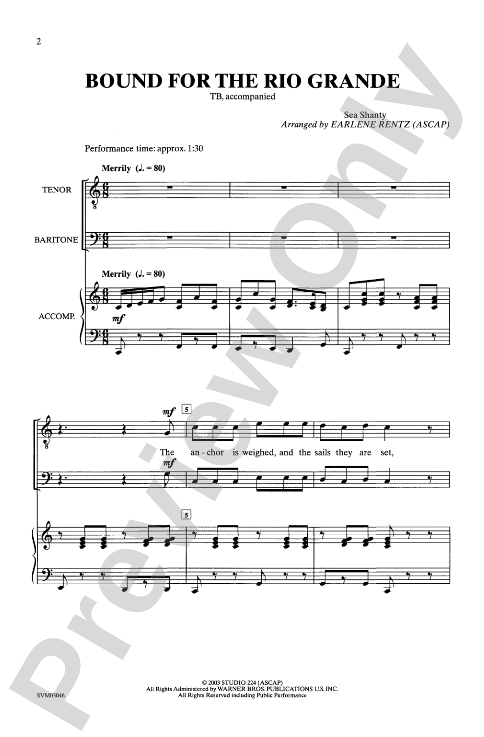 Bound for the Rio Grande: TB Choral Octavo
