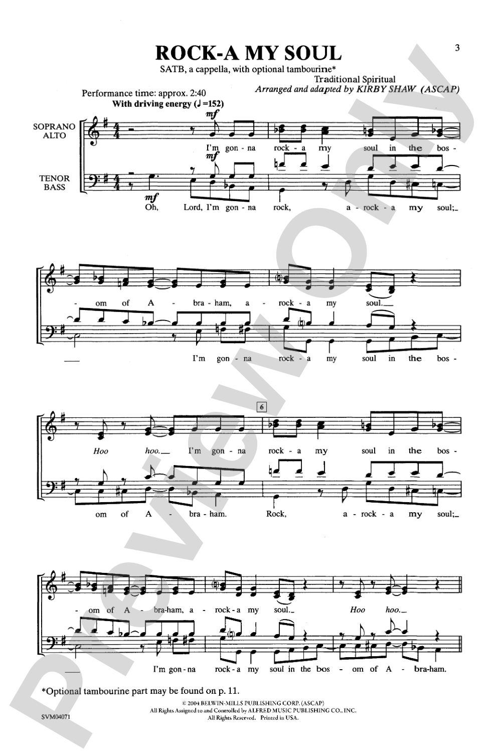 Rock-a My Soul: SATB, <I>a cappella</I> Choral Octavo