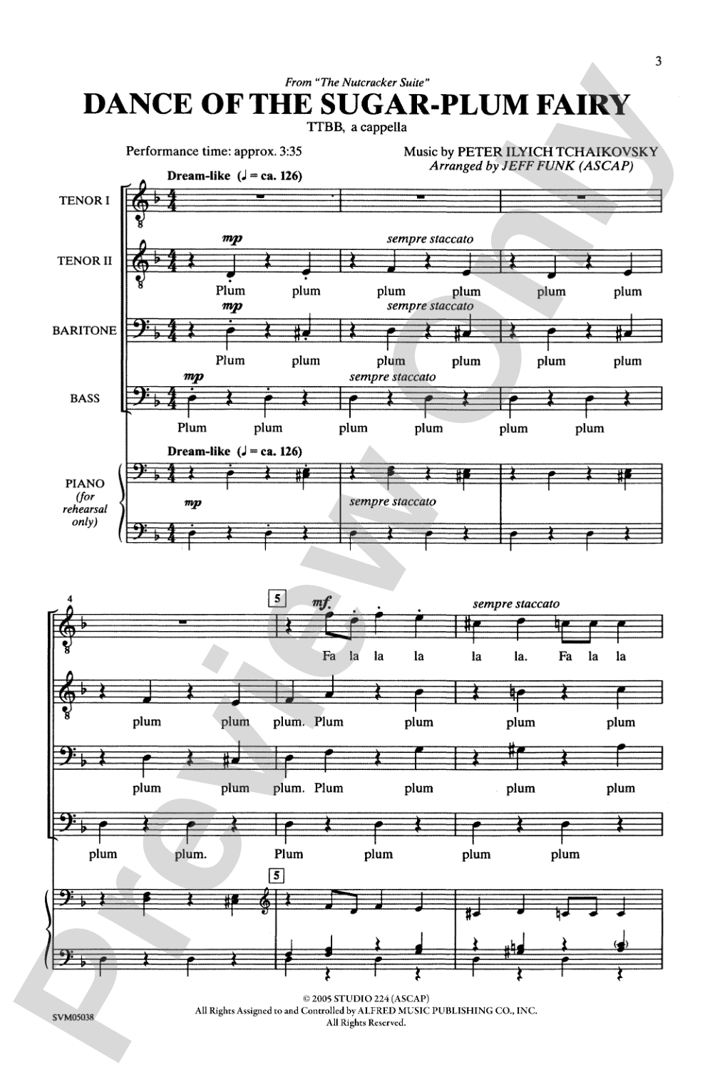 Dance of the Sugar-Plum Fairy (from <I>The Nutcracker Suite</I>): TTBB, <I>a cappella</I> Choral Octavo