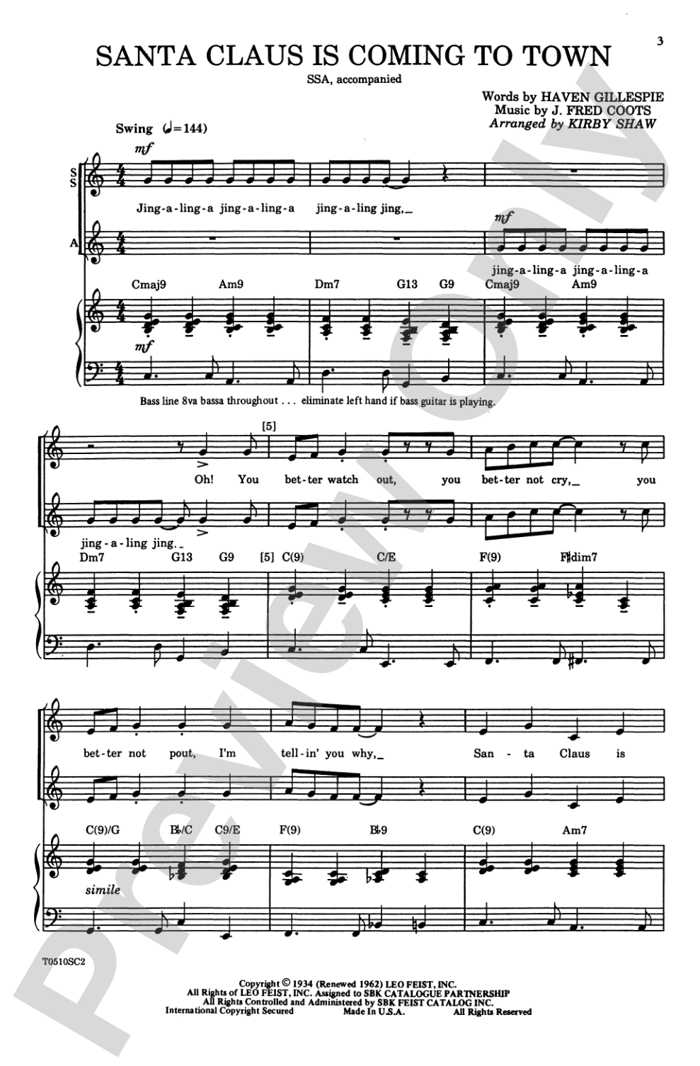 Santa Claus Is Coming to Town: SSA Choral Octavo