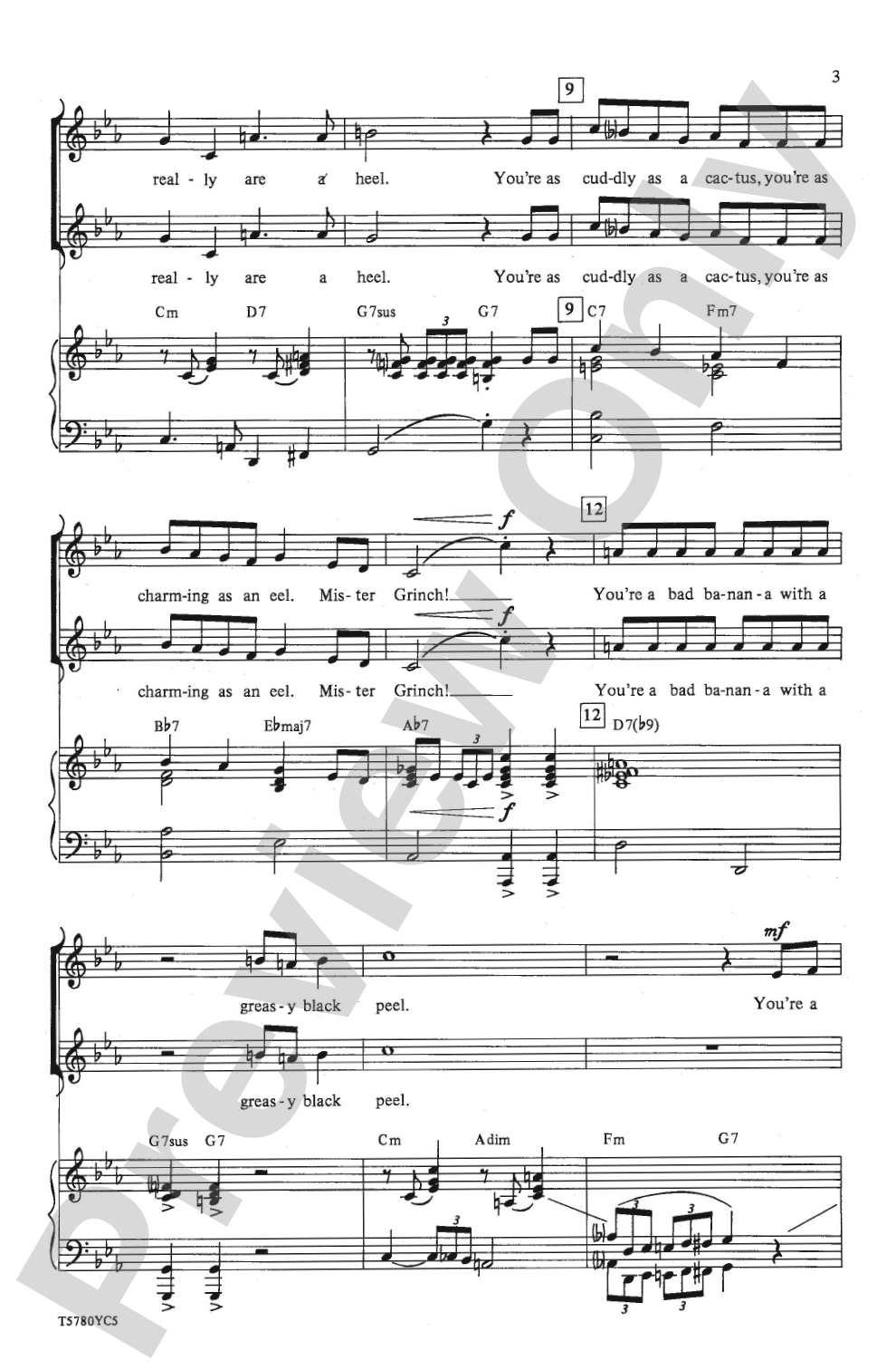 You're a Mean One, Mr. Grinch (from "How the Grinch Stole Christmas"): Unison / Opt. 2-Part Choral Octavo