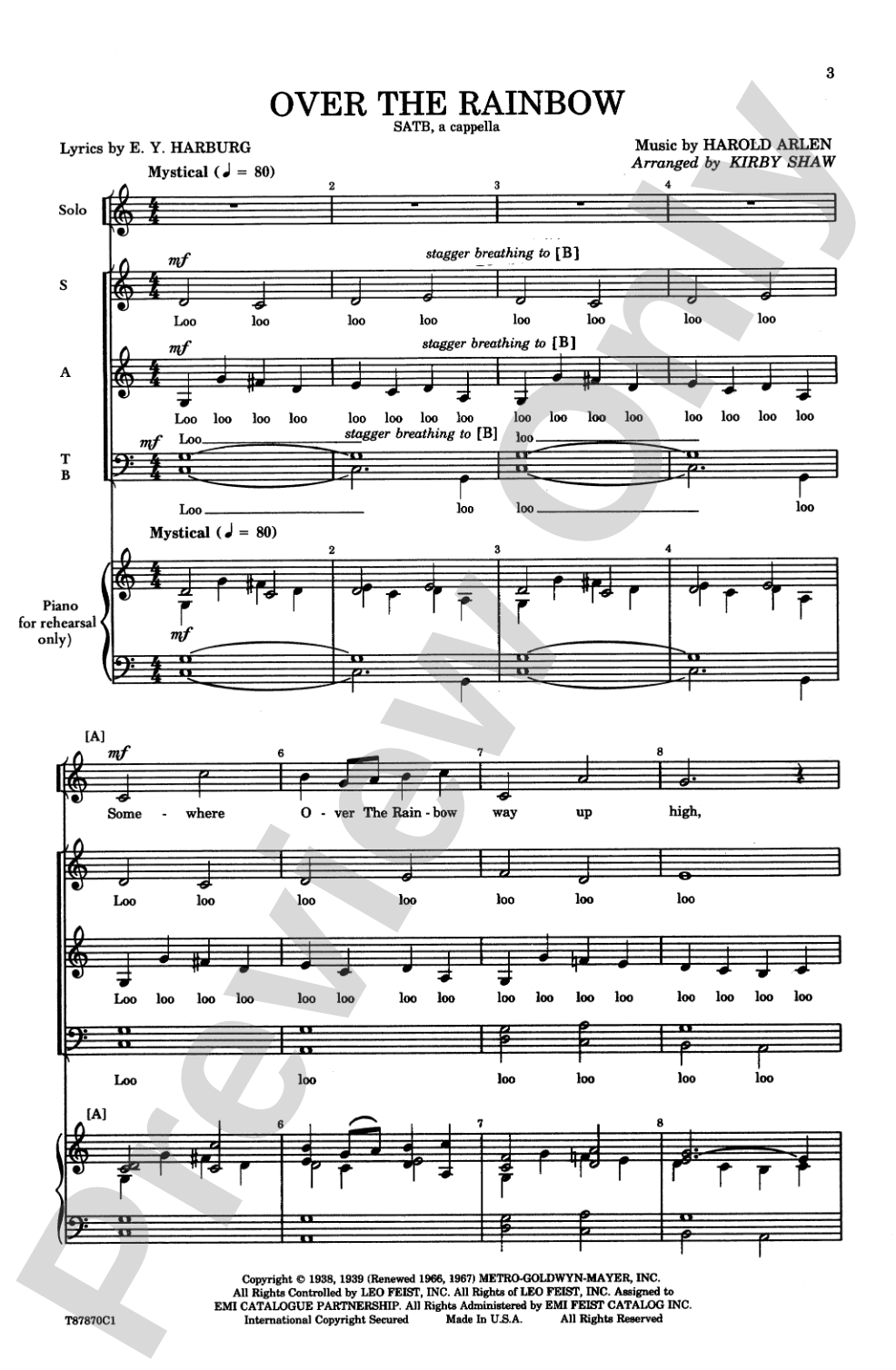 Over the Rainbow (from <I>The Wizard of Oz</I>): SATB Choral Octavo