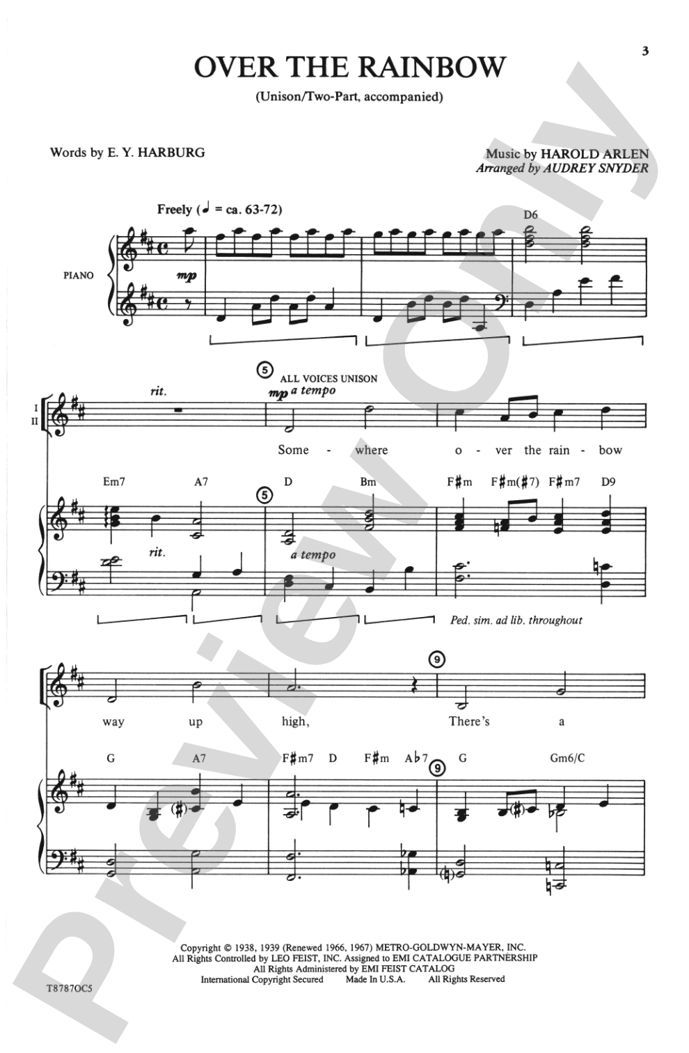 Over the Rainbow (from <I>The Wizard of Oz</I>): Unison/2-Part Choral Octavo