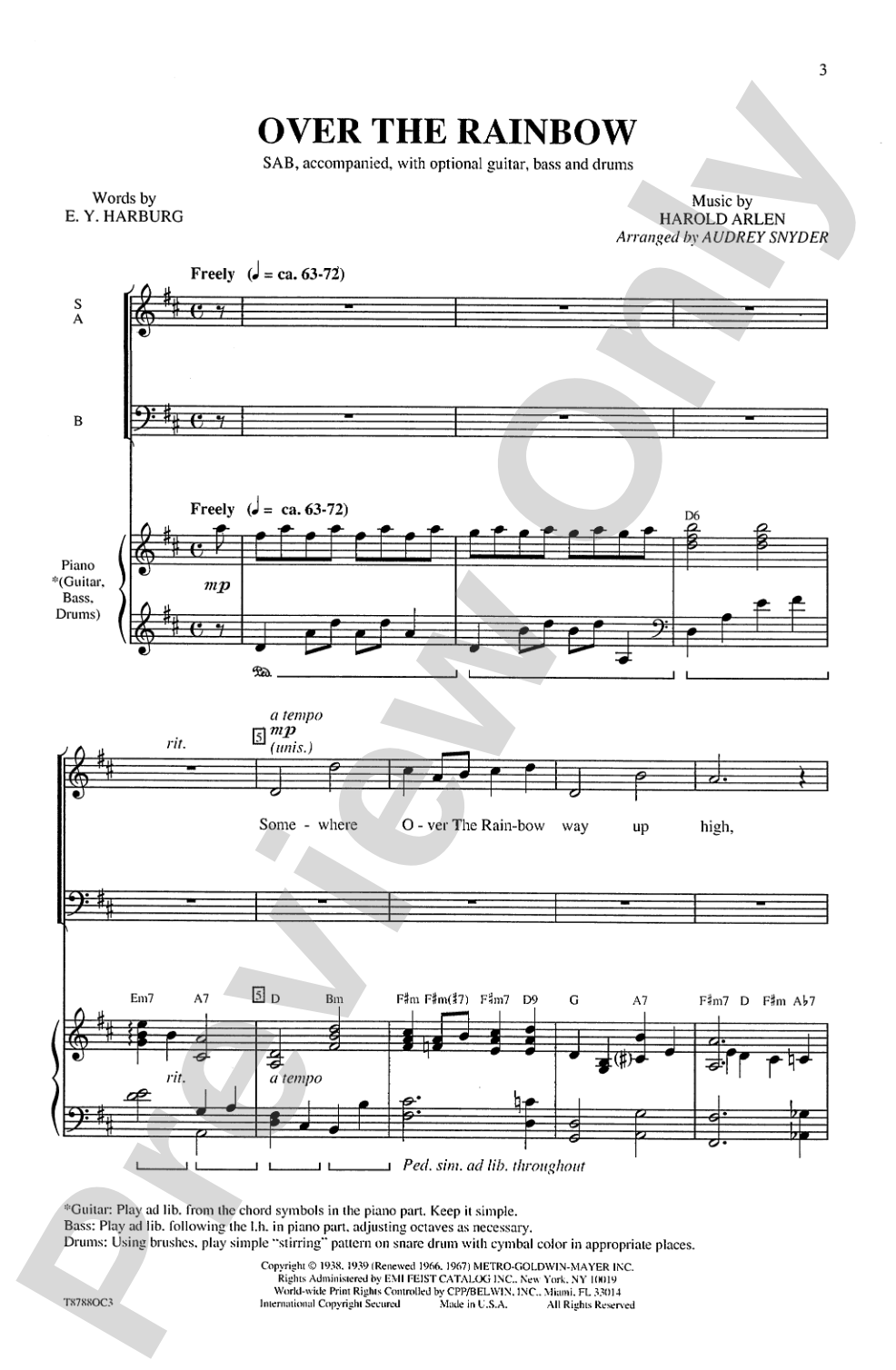 Over the Rainbow: SAB Choral Octavo