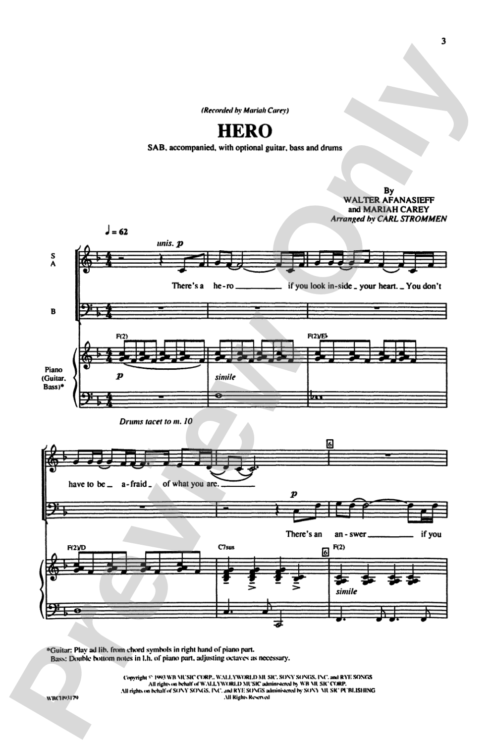 Hero (recorded by Mariah Carey): SAB Choral Octavo