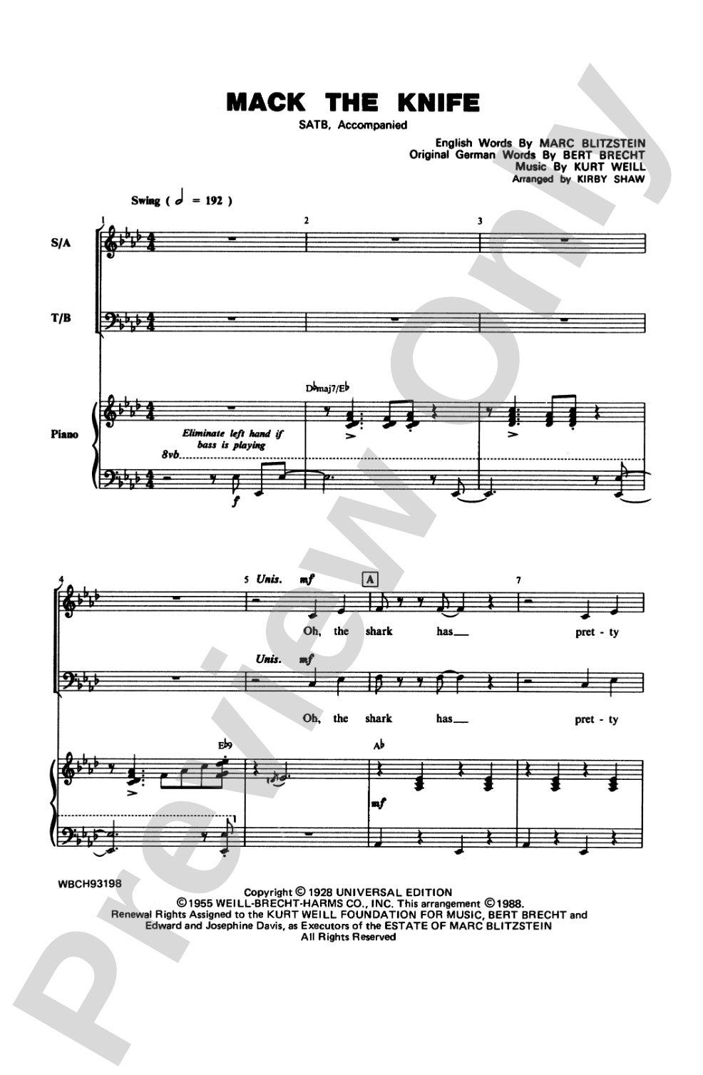 Mack the Knife: SATB Choral Octavo