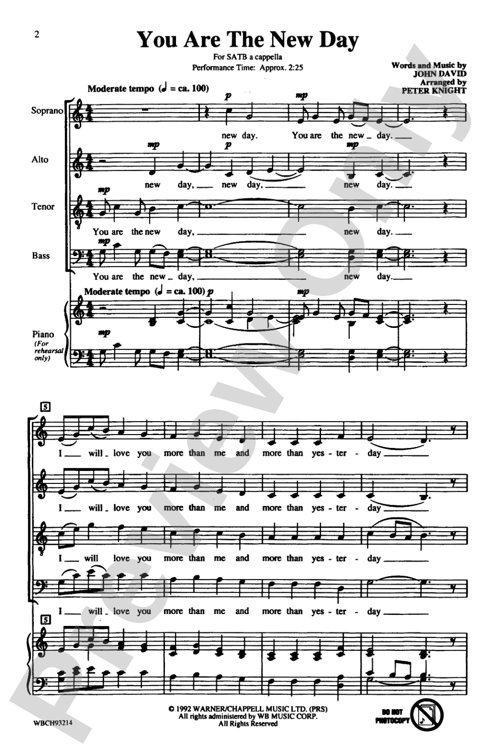 You Are the New Day: SATB, <I>a cappella</I> Choral Octavo