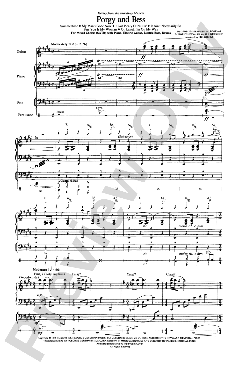 Porgy & Bess (Medley): SATB Choral Octavo