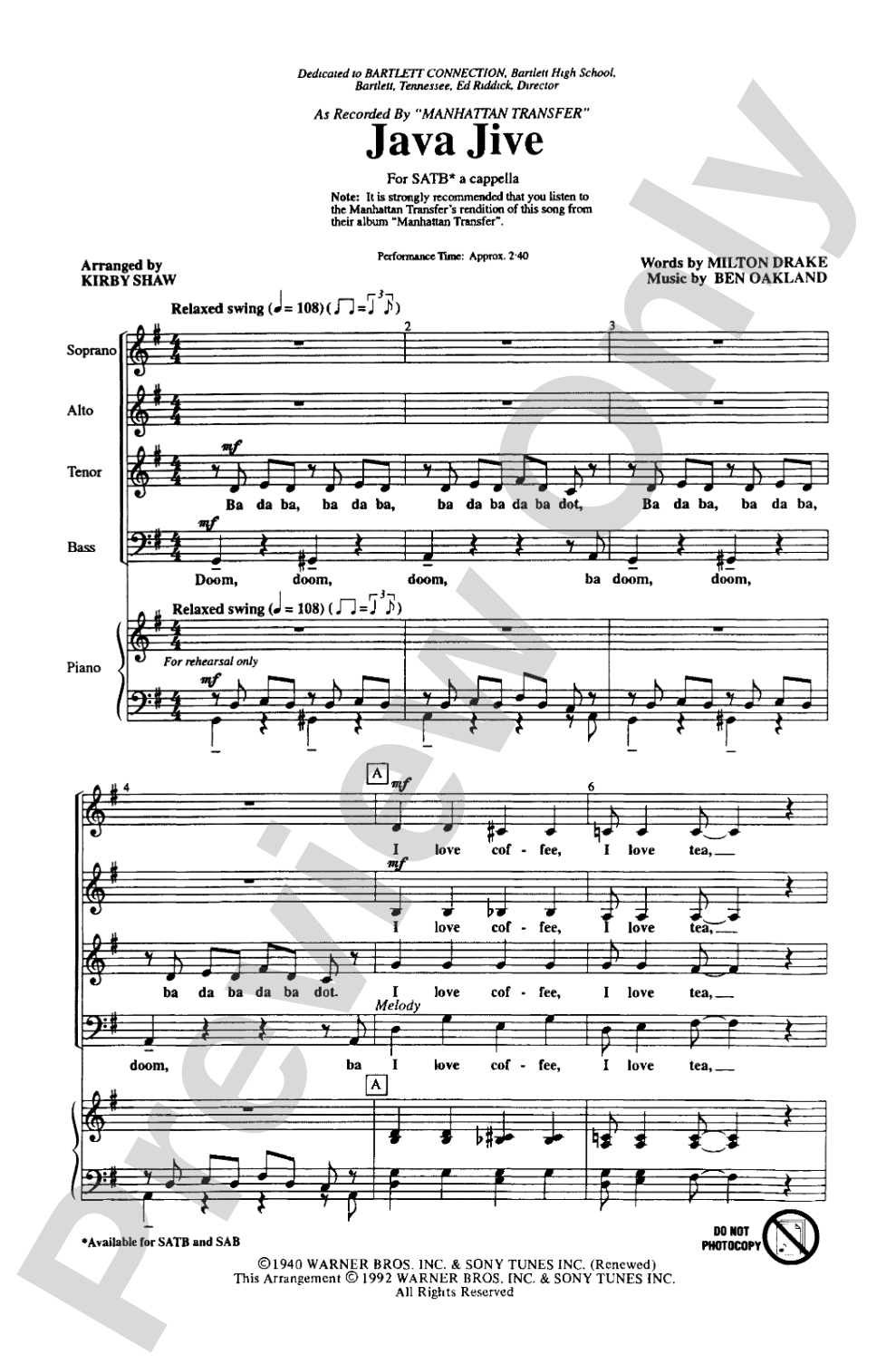Java Jive: SATB, <I>a cappella</I> Choral Octavo