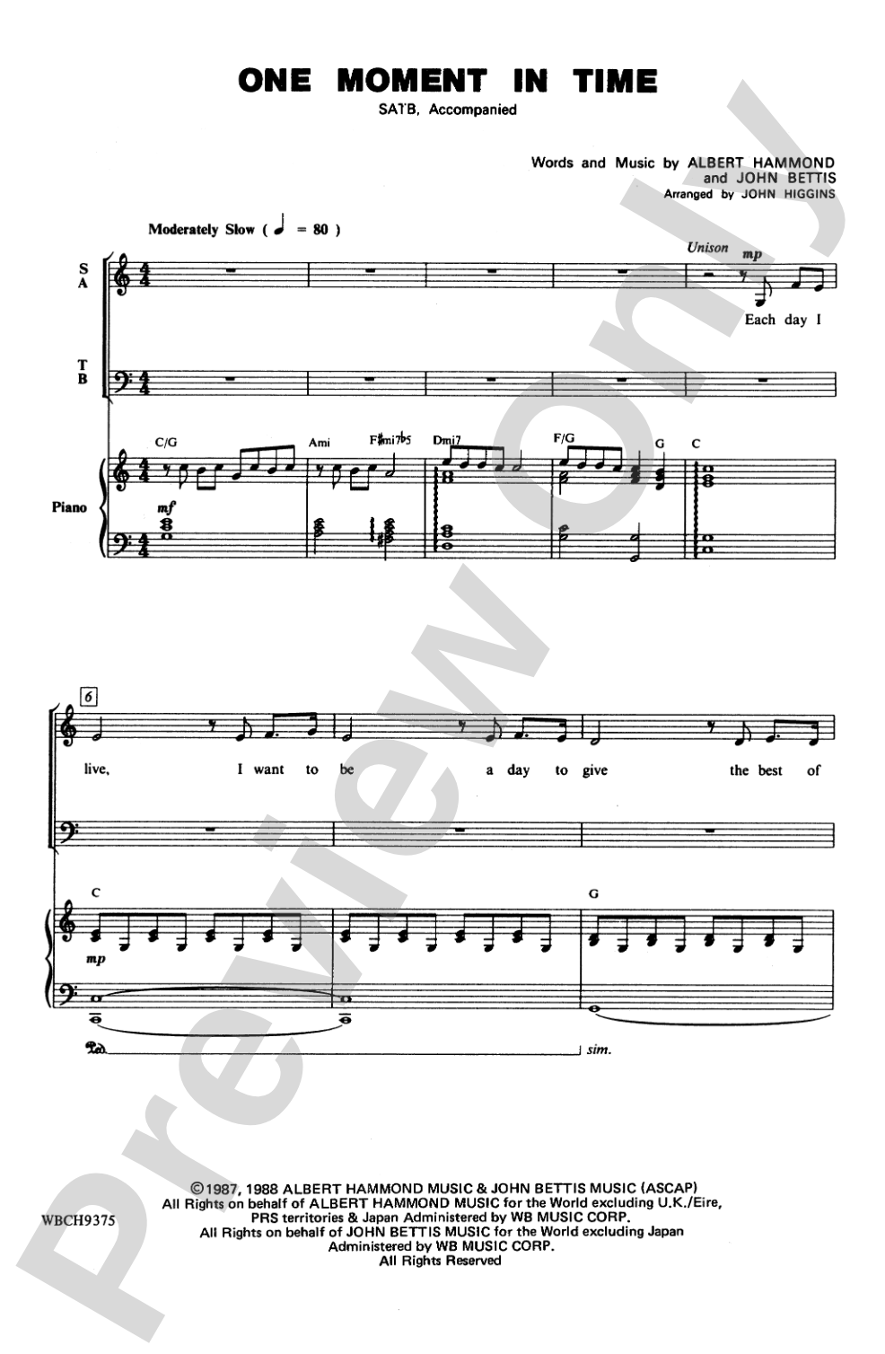 One Moment in Time: SATB Choral Octavo