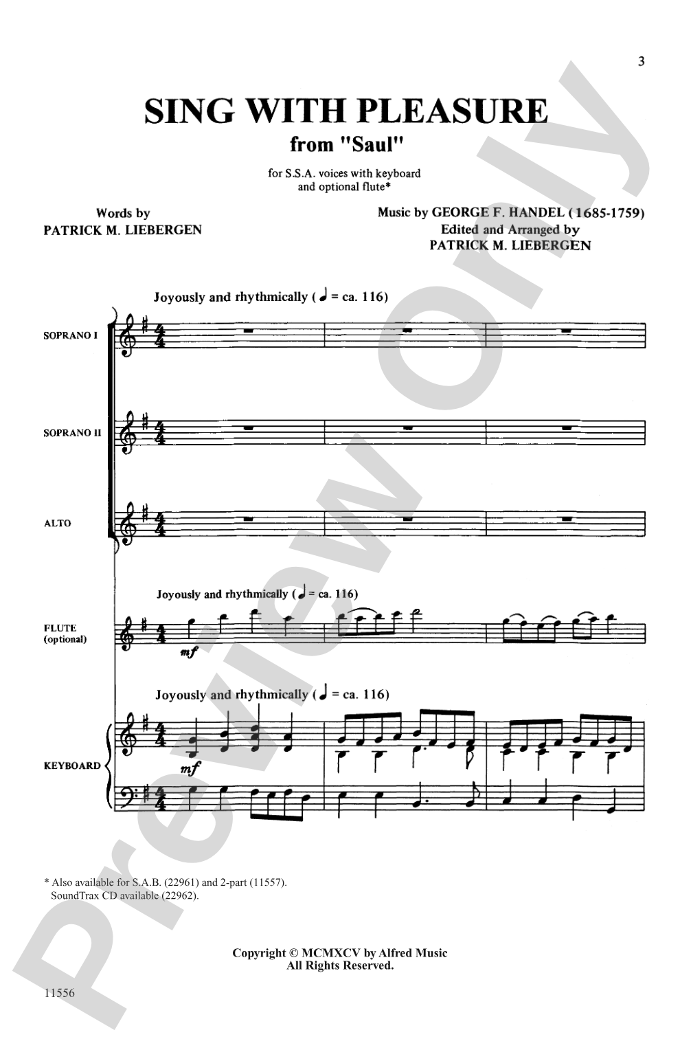 Sing with Pleasure (from <i>Saul</i>): SSA Choral Octavo