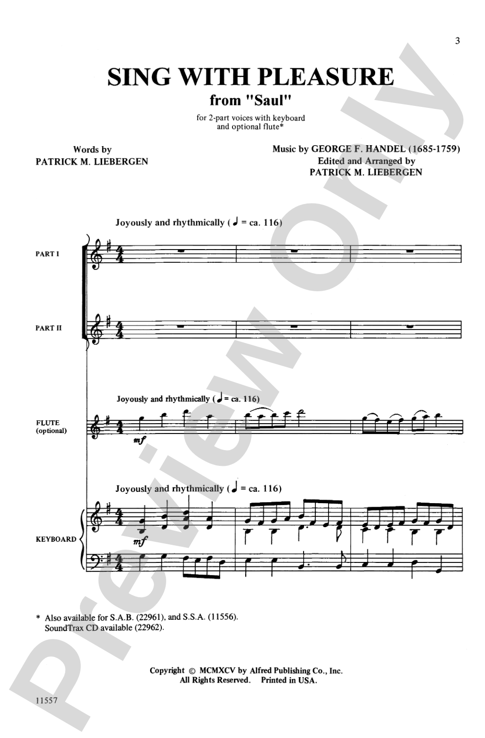Sing with Pleasure (from <i>Saul</i>): 2-Part Choral Octavo