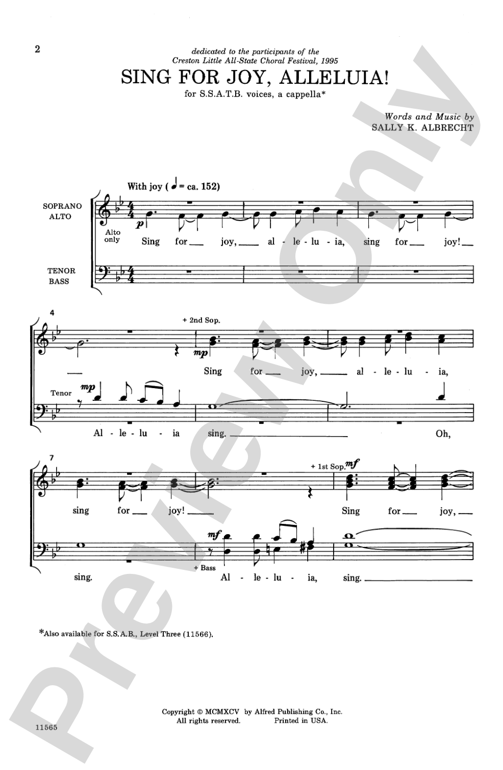 Sing for Joy, Alleluia!: SSATB, <I>a cappella</I> Choral Octavo