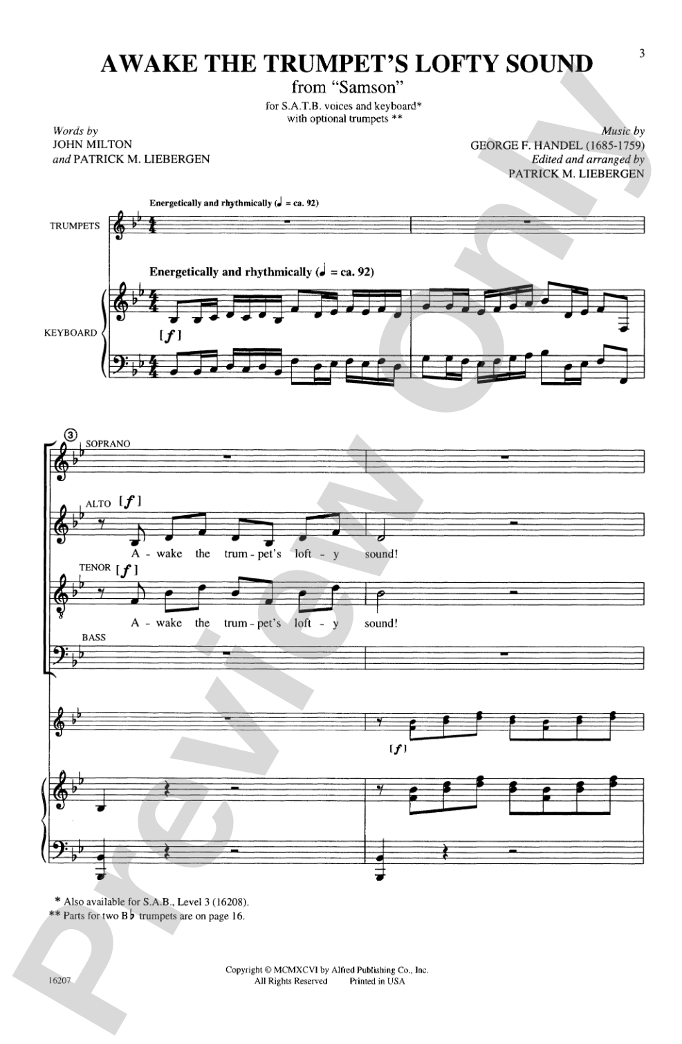 Awake the Trumpet's Lofty Sound (from <i>Sampson</i>): SATB Choral Octavo