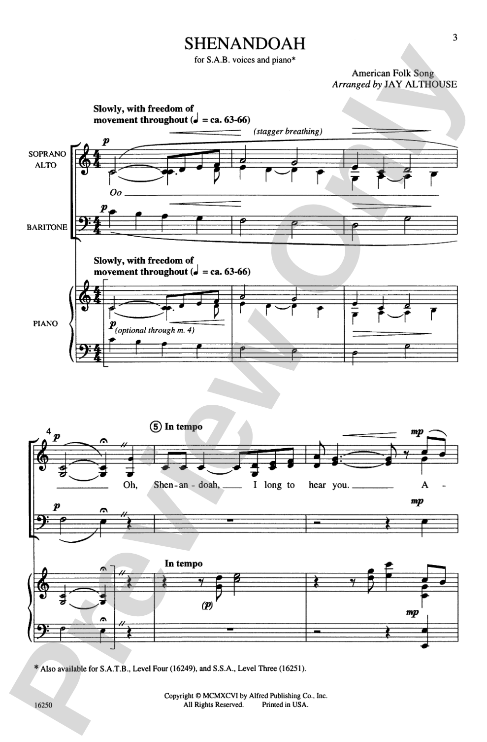 Shenandoah: SAB Choral Octavo