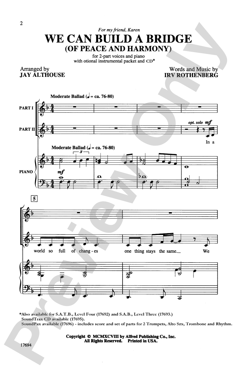 We Can Build a Bridge (of Peace and Harmony): 2-Part Choral Octavo