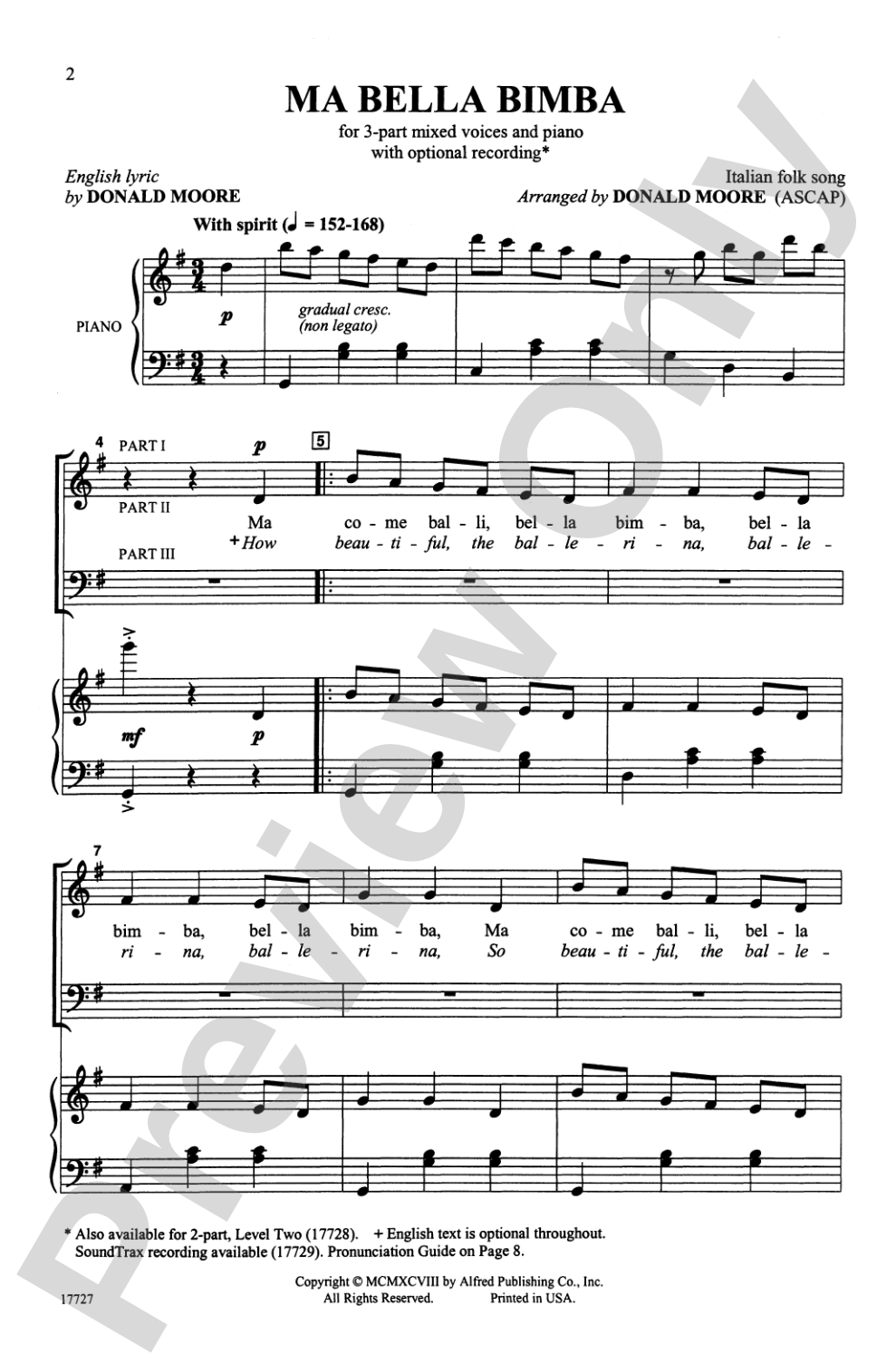 Ma Bella Bimba: 3-Part Mixed Choral Octavo