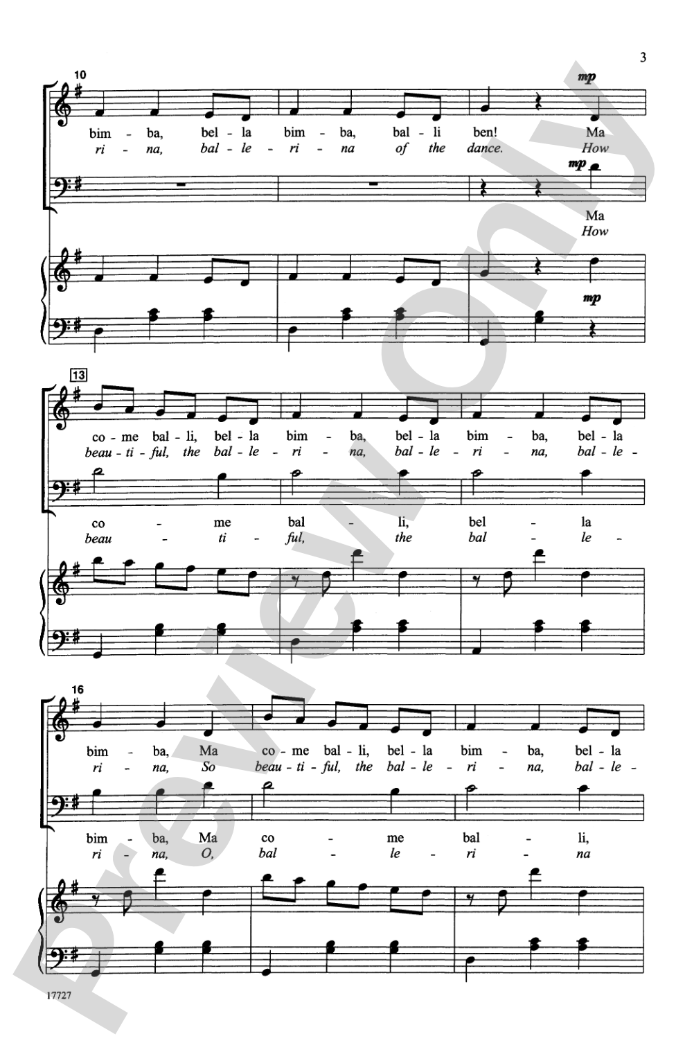 Ma Bella Bimba: 3-Part Mixed Choral Octavo