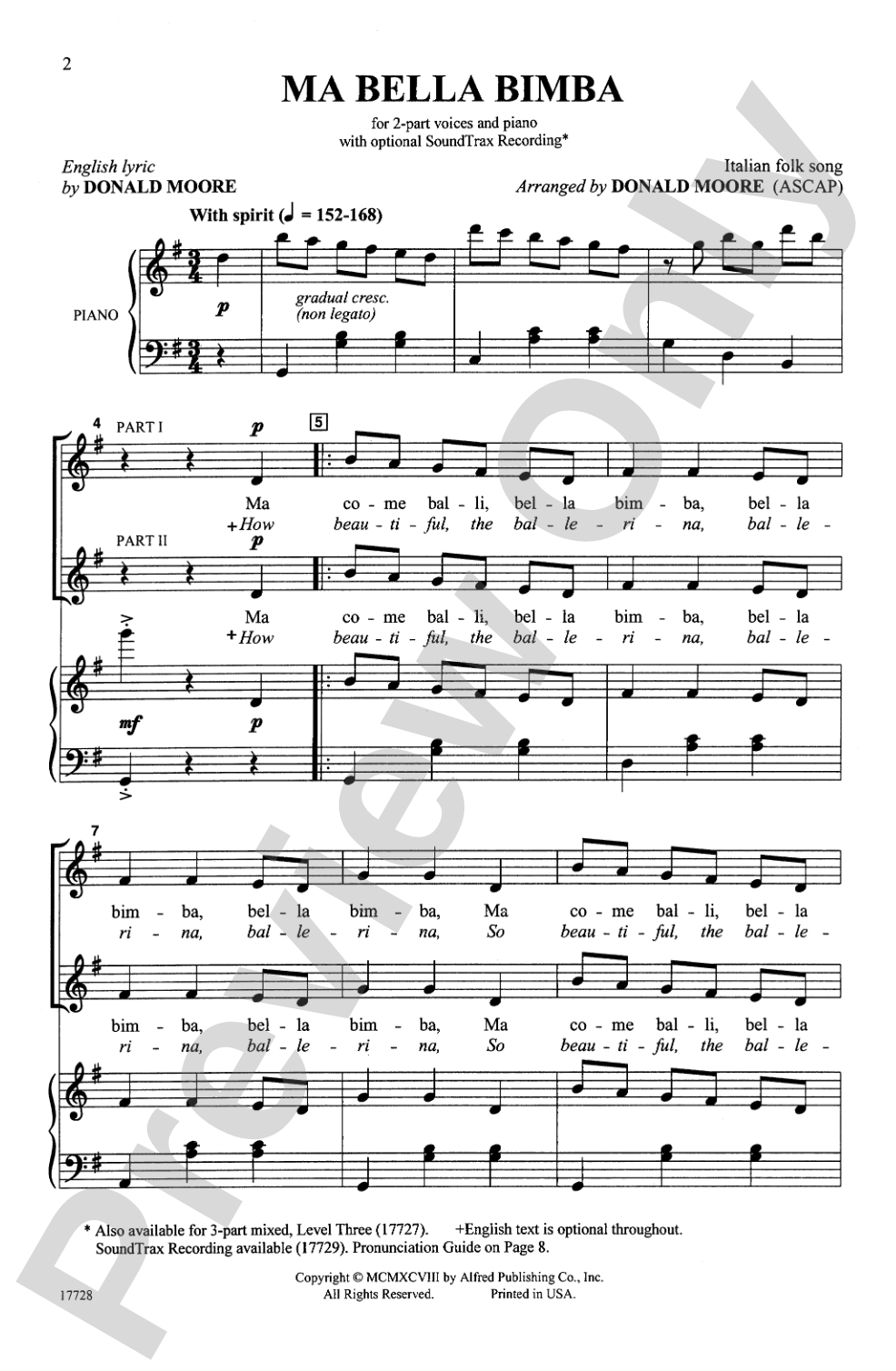 Ma Bella Bimba: 2-Part Choral Octavo