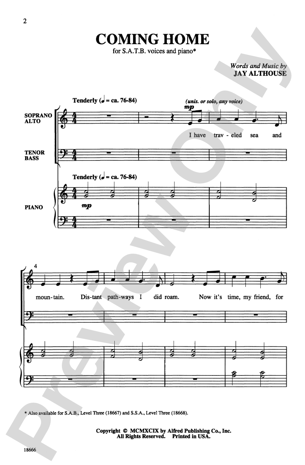 Coming Home: SATB Choral Octavo