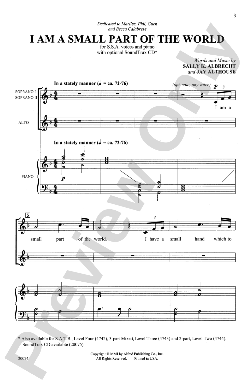 I Am a Small Part of the World: SSA Choral Octavo