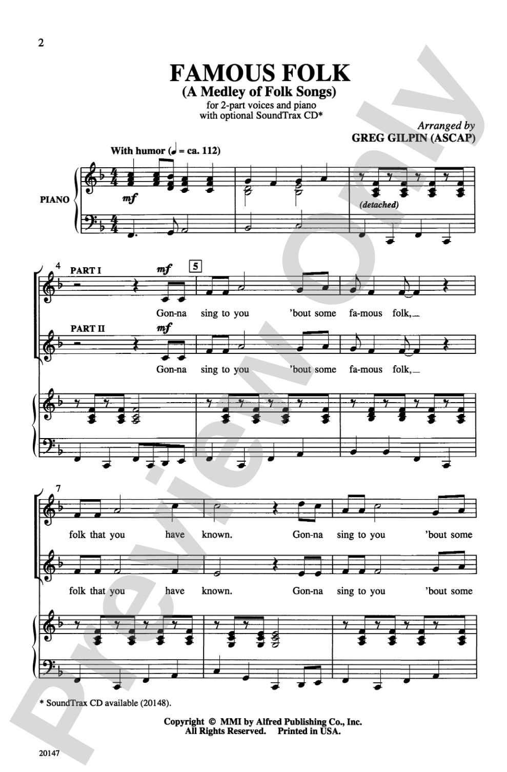 Famous Folk (A Medley of Folk Songs): 2-Part Choral Octavo