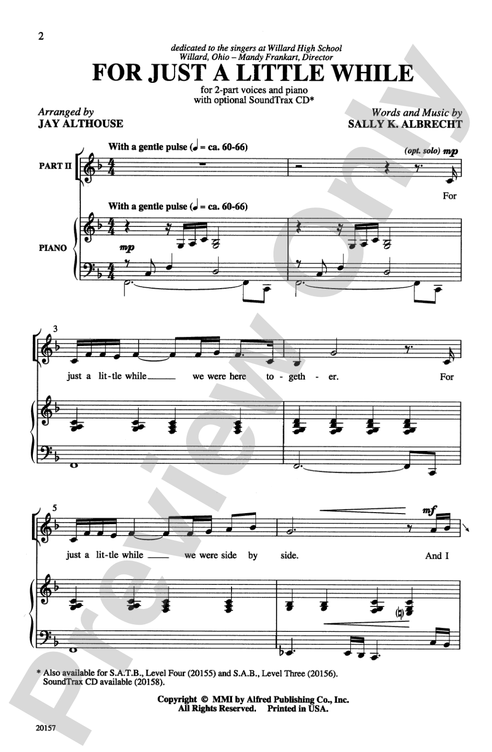 For Just a Little While: 2-Part Choral Octavo