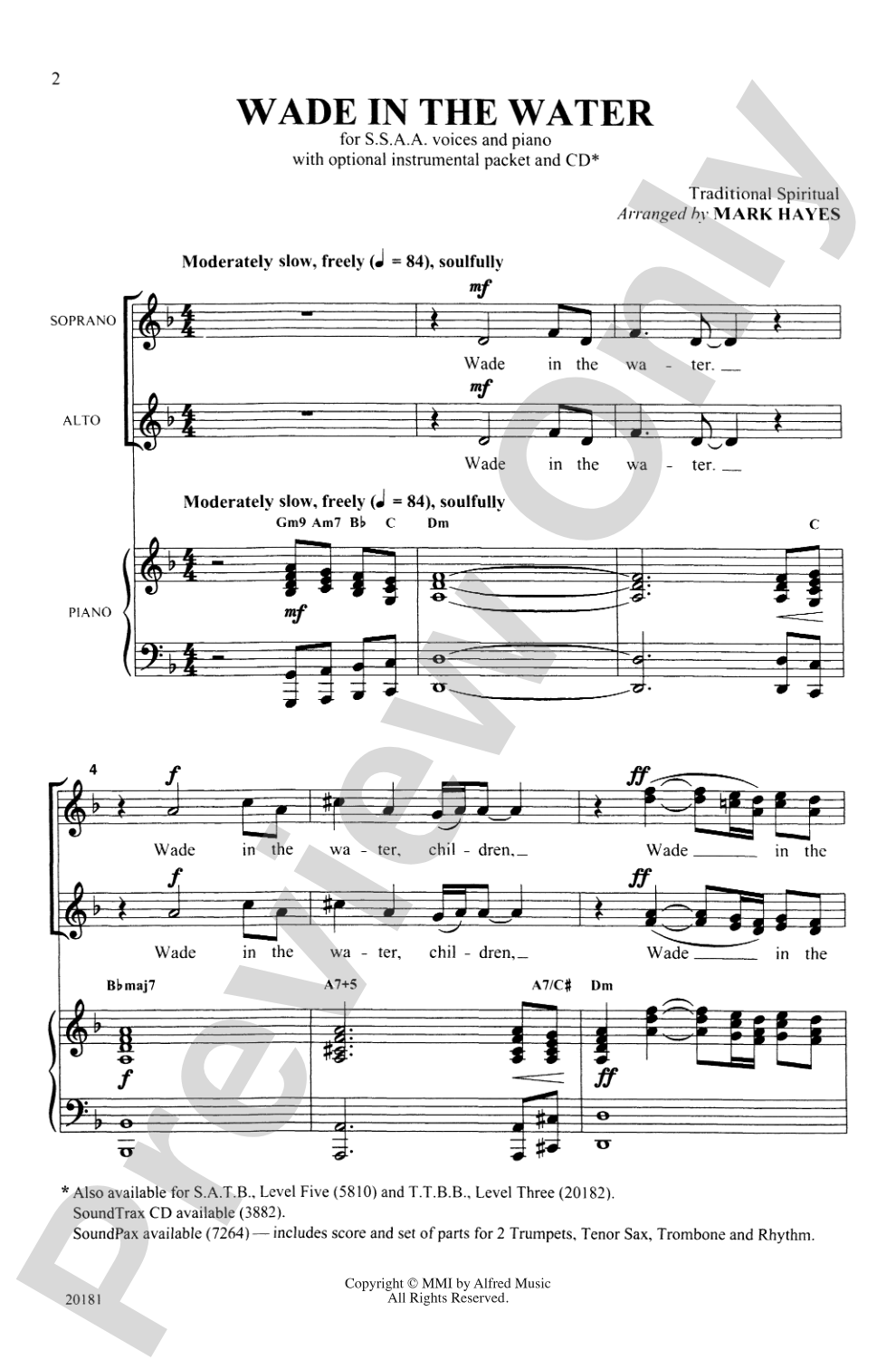 Wade in the Water: SSAA Choral Octavo