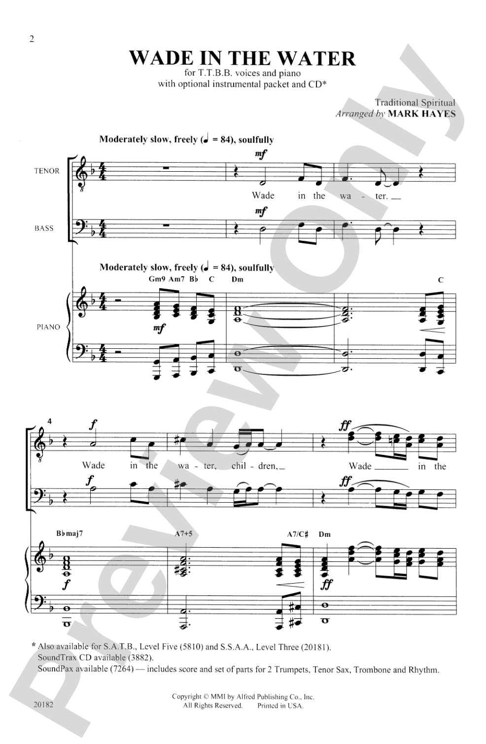 Wade in the Water: TTBB Choral Octavo