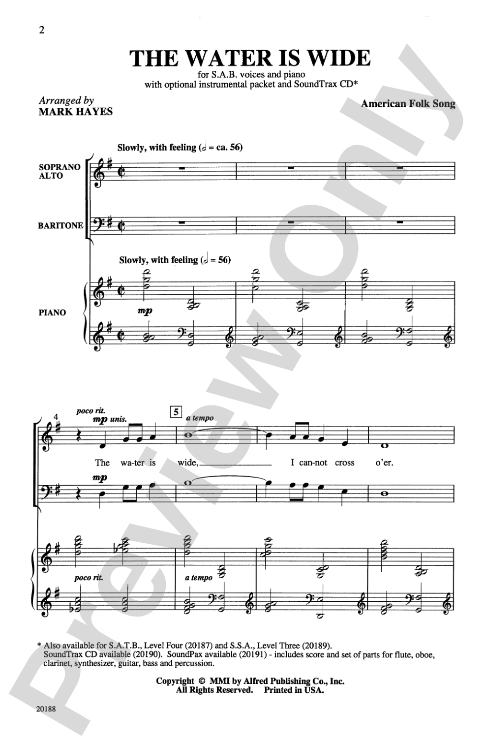 The Water Is Wide: SAB Choral Octavo