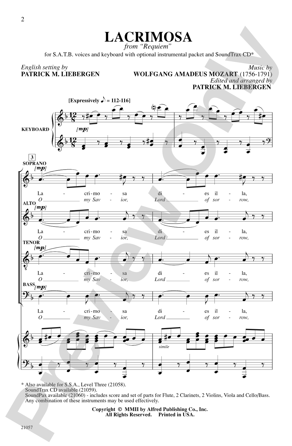 Lacrimosa (from <i>Requiem</i>): SATB Choral Octavo