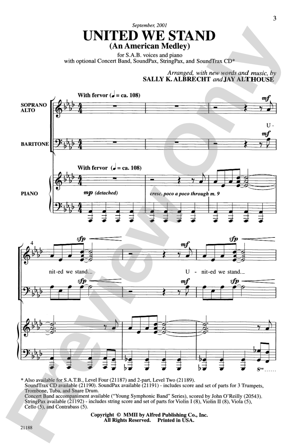 United We Stand (An American Medley): SAB Choral Octavo