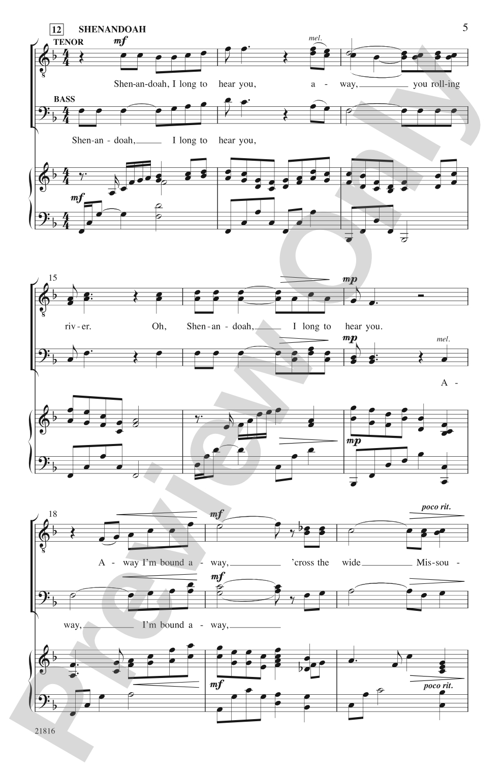 Shenandoah / He's Gone Away: SATB Choral Octavo