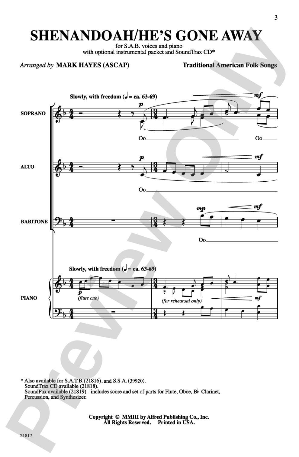 Shenandoah / He's Gone Away: SAB Choral Octavo