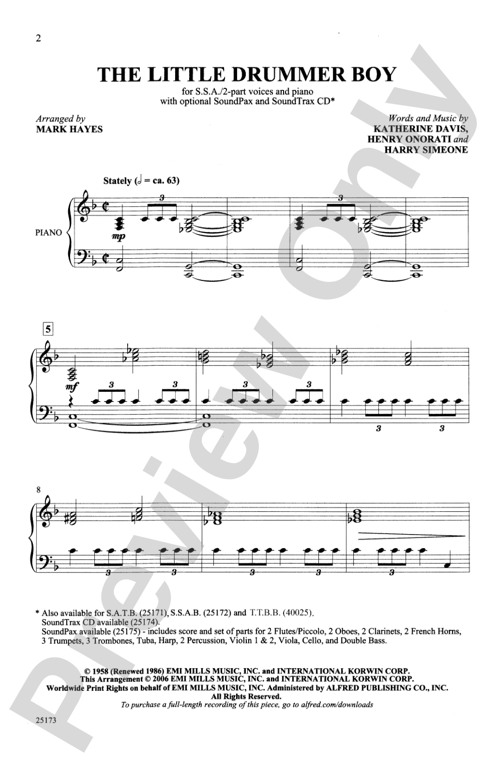 The Little Drummer Boy: SSA / 2-Part Choral Octavo