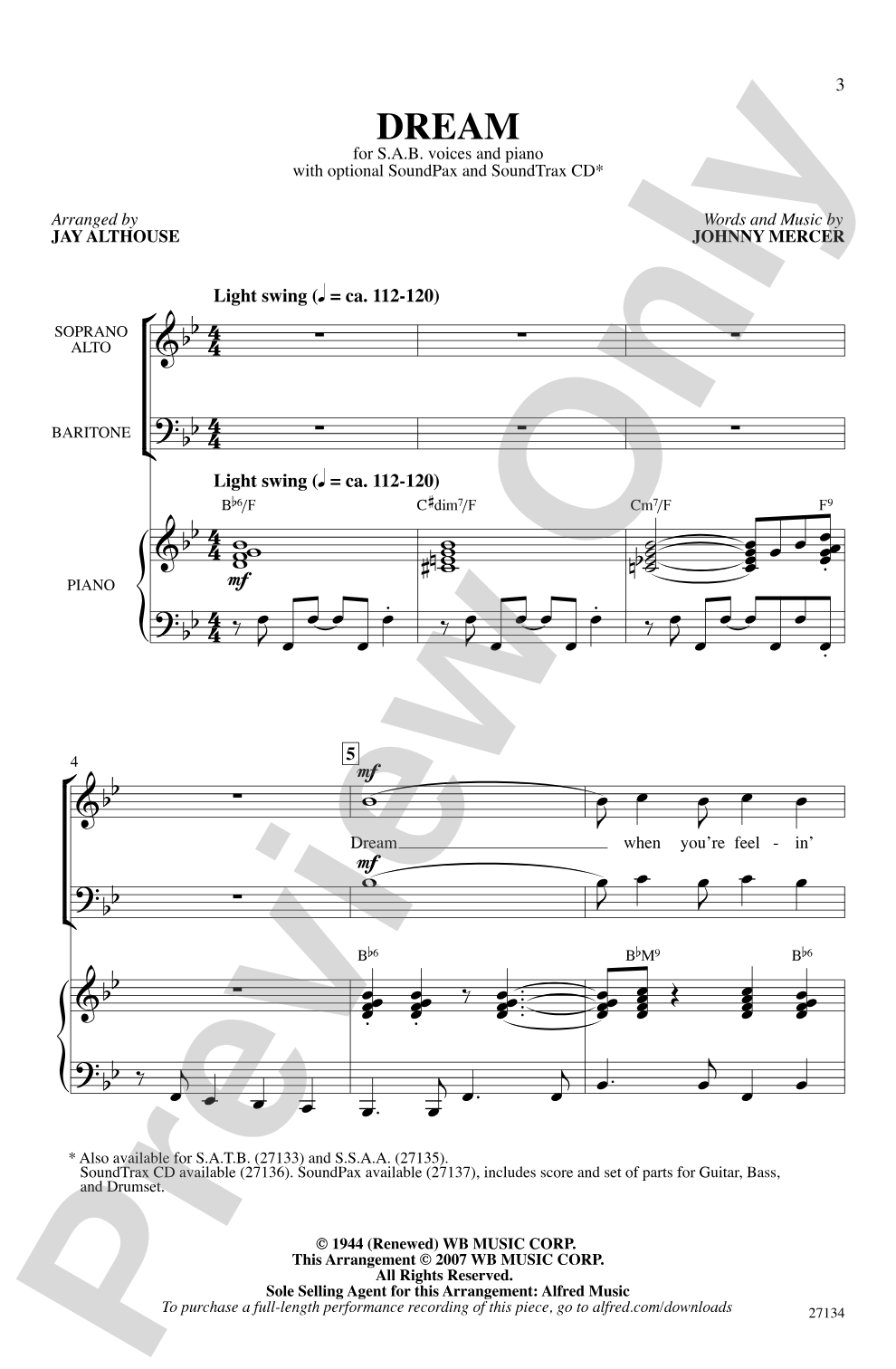 Dream: SAB Choral Octavo