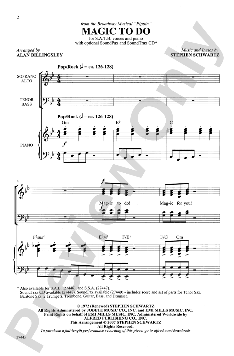 Magic to Do (from <I>Pippin</I>): SATB Choral Octavo