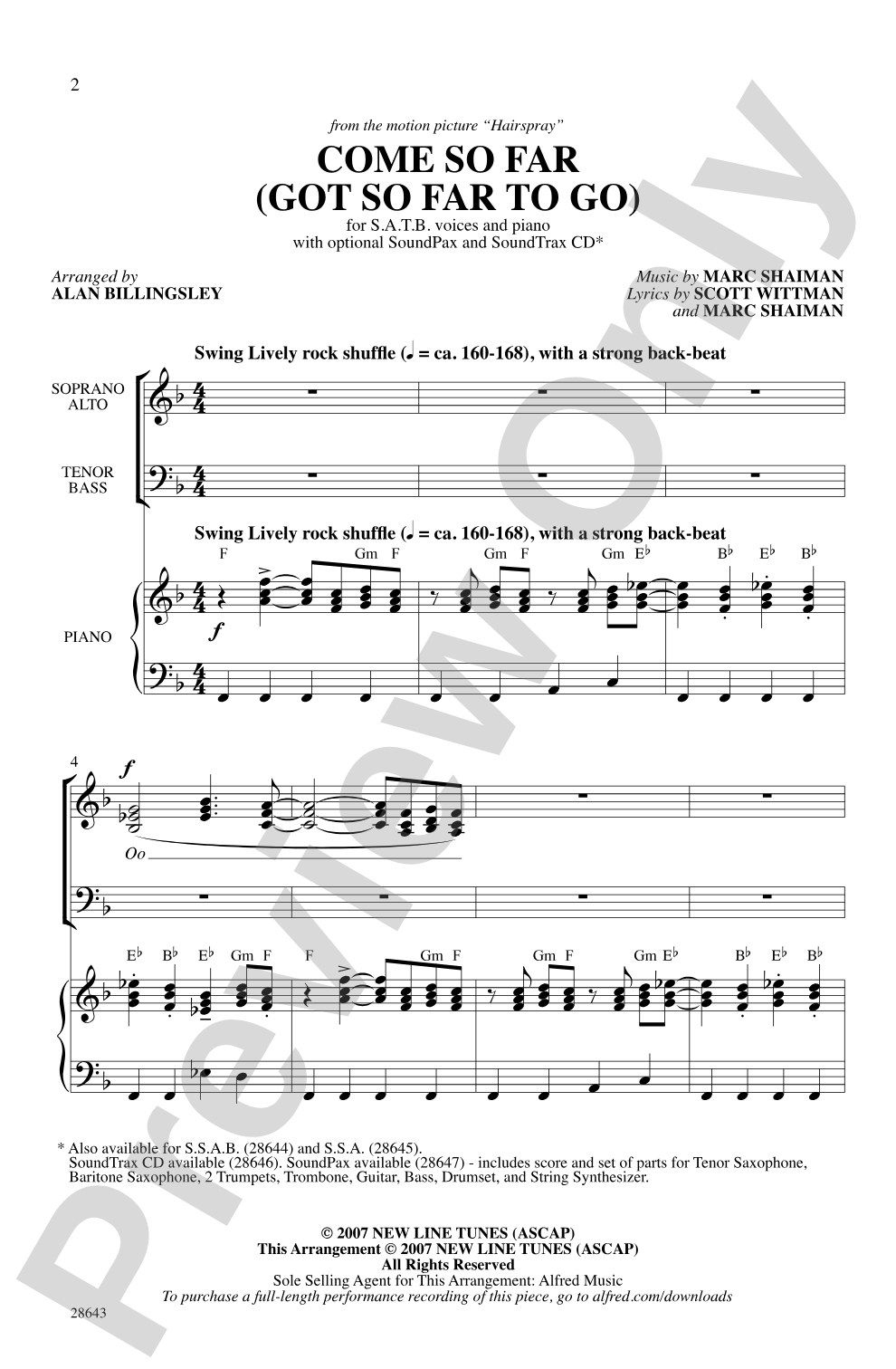 Come So Far (Got So Far to Go) (from <i>Hairspray</i>): SATB Choral Octavo