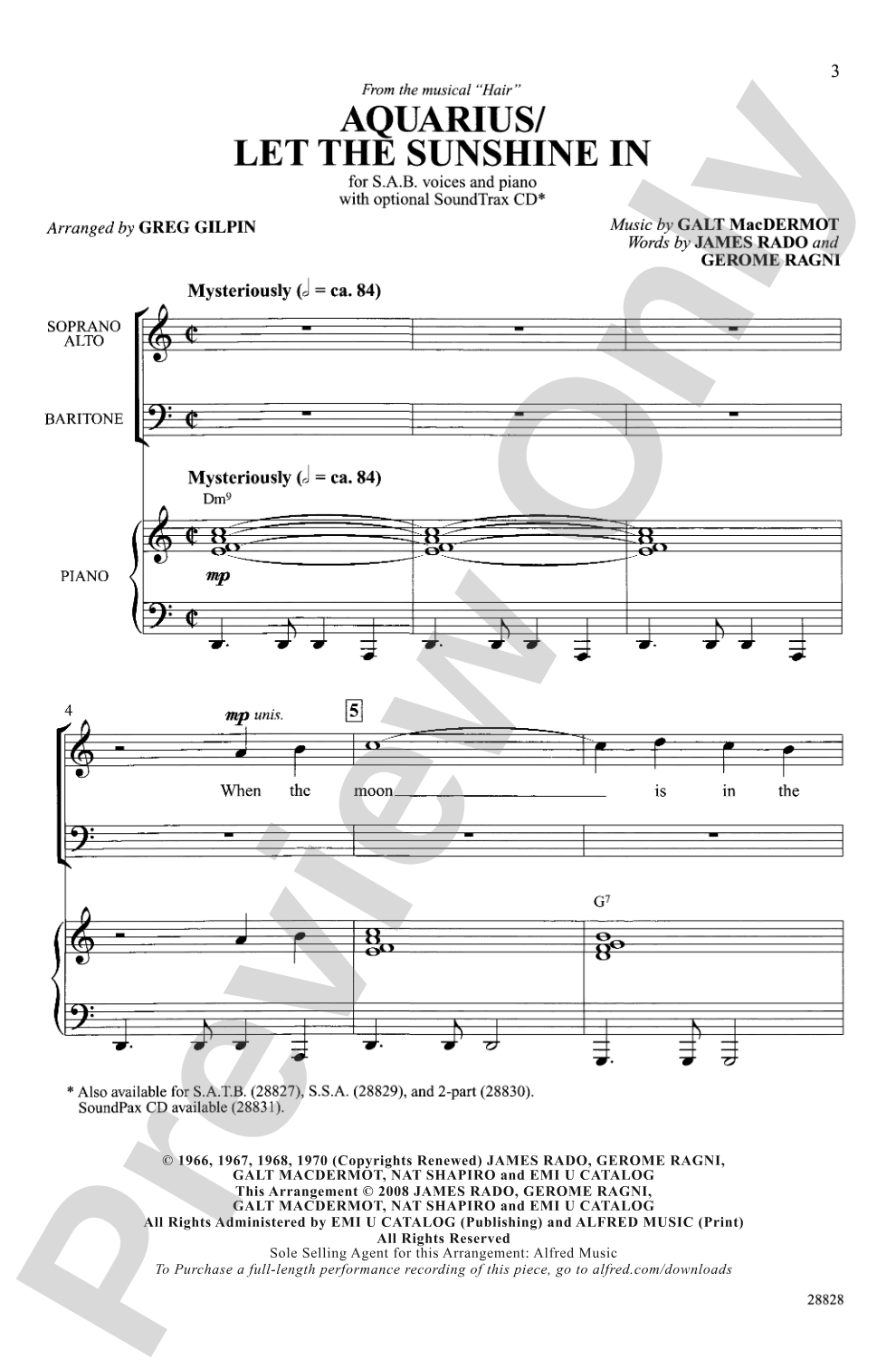 Aquarius / Let the Sunshine In: SAB Choral Octavo