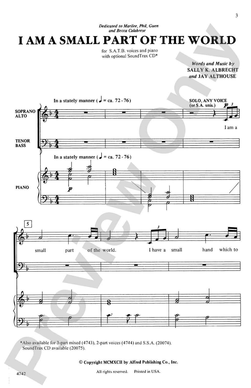 I Am a Small Part of the World: SATB Choral Octavo