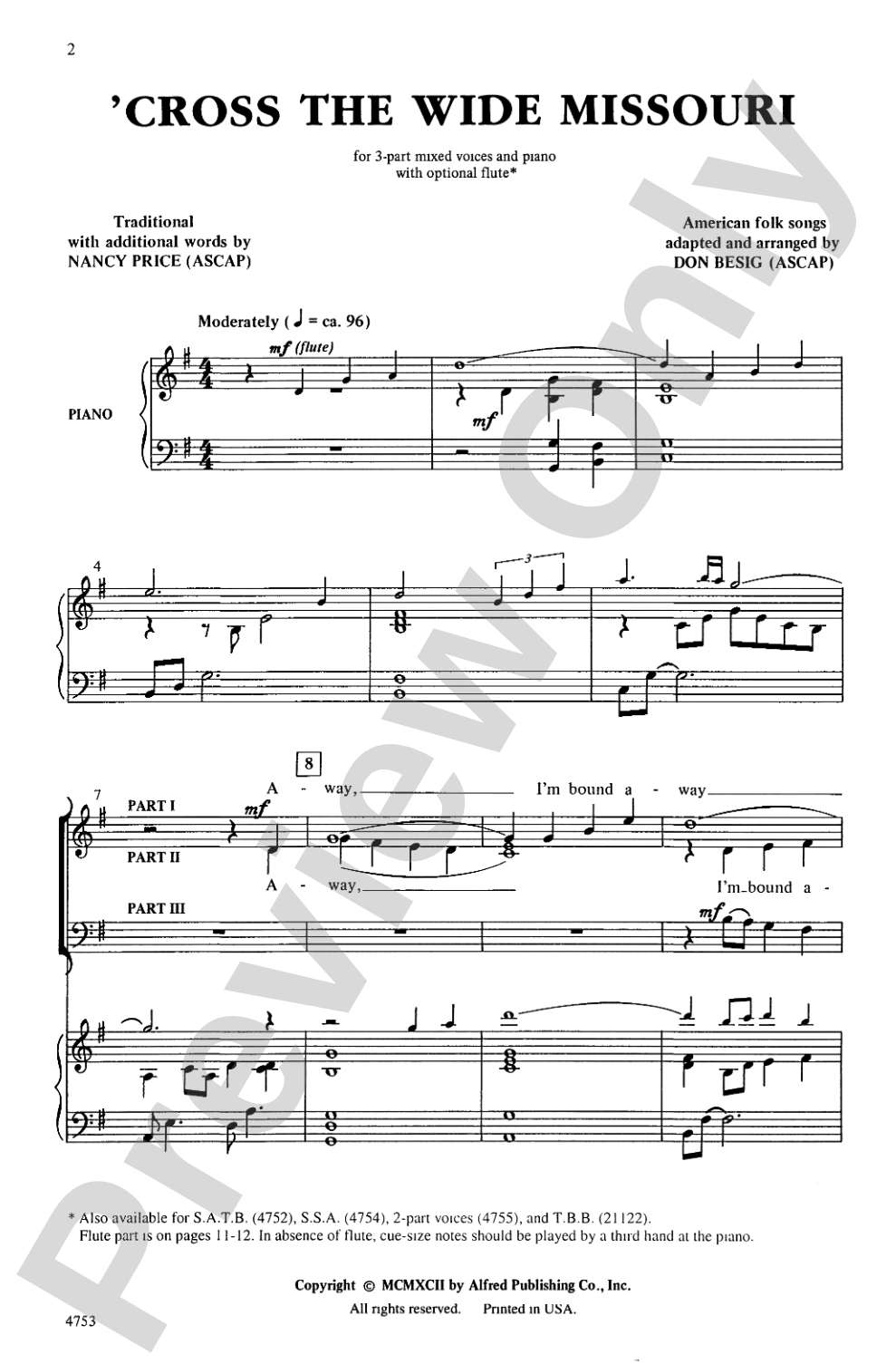 'Cross the Wide Missouri: 3-Part Mixed Choral Octavo