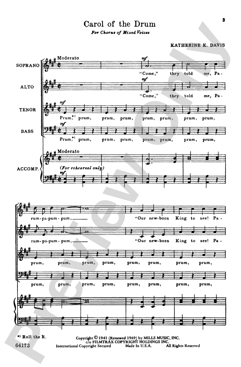 Carol of the Drum: SATB, <I>a cappella</I> Choral Octavo
