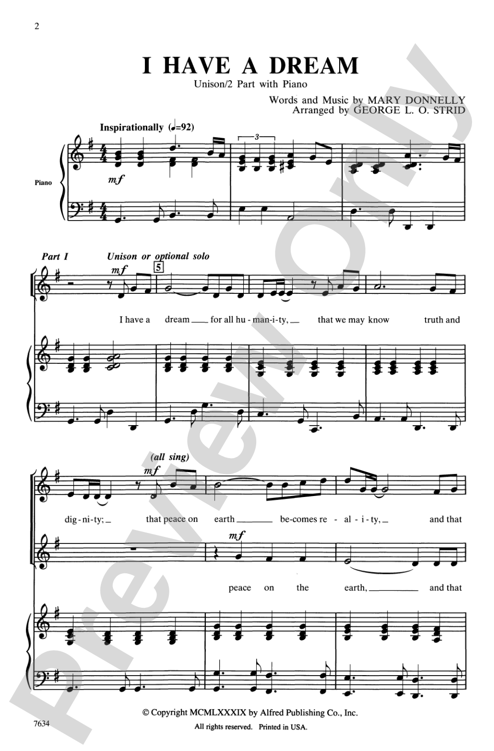 I Have a Dream: Unison/2-Part Choral Octavo