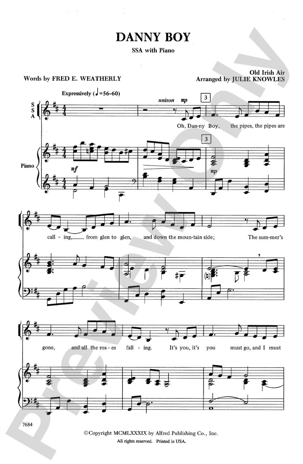 Danny Boy: SSA Choral Octavo