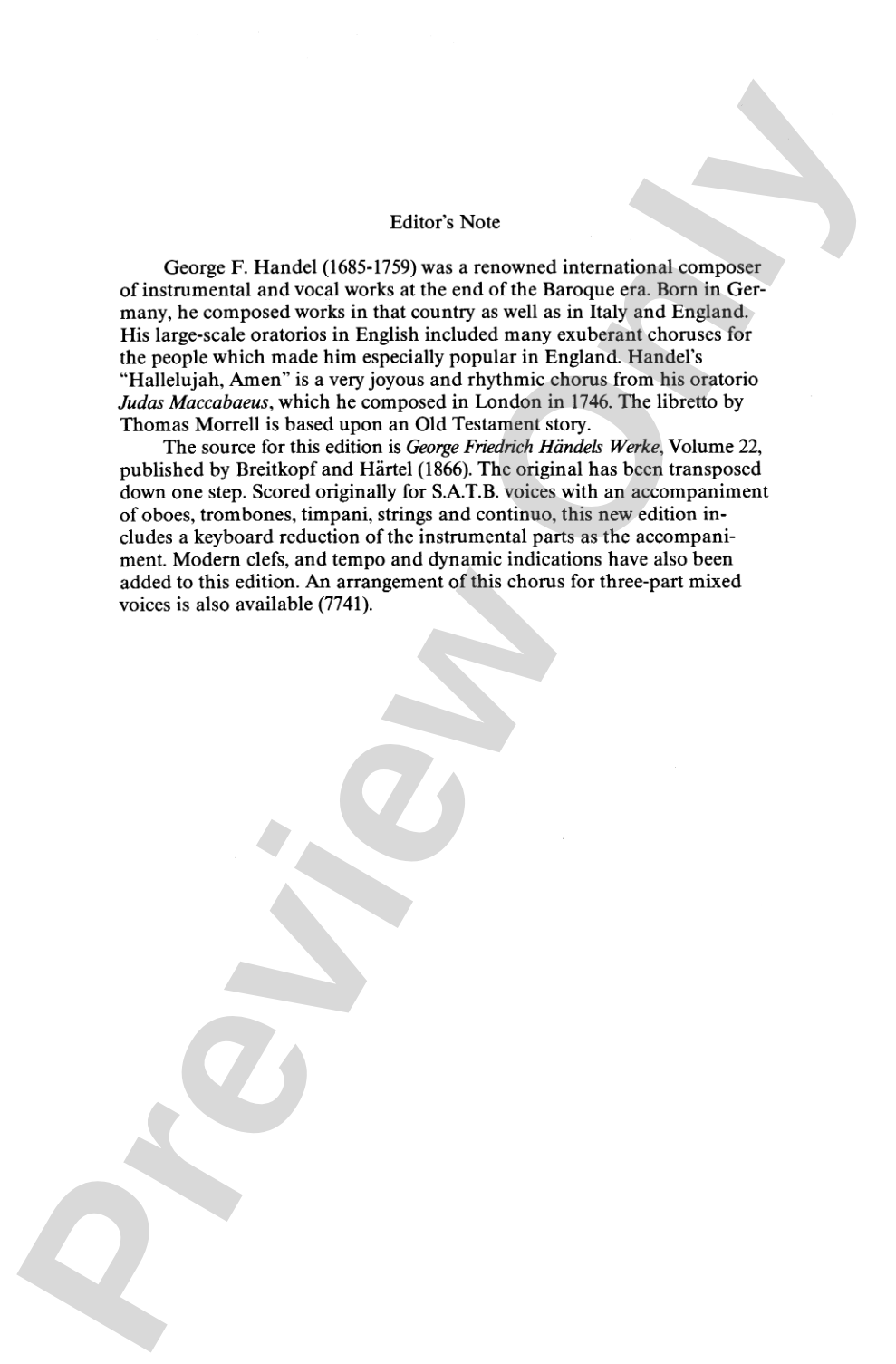 Hallelujah, Amen (from <i>Judas Maccabaeus</i>): SATB Choral Octavo