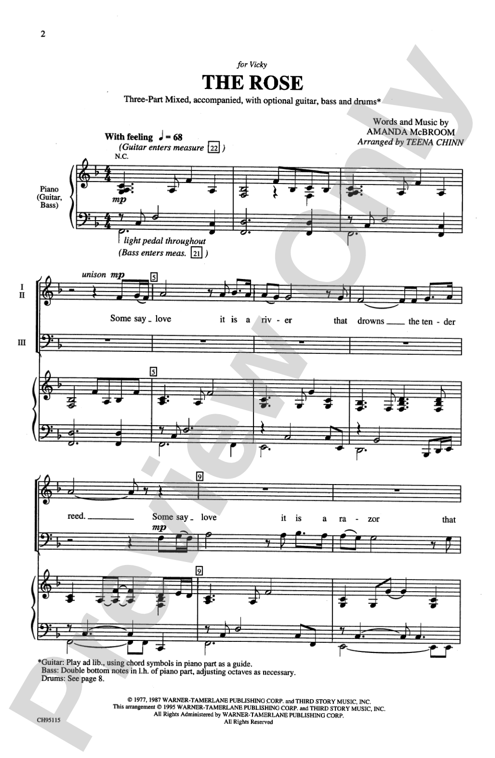The Rose: 3-Part Mixed Choral Octavo